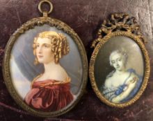 Mansard Head and shoulders portrait of a lady An oval miniature Signed Together with another