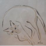 S Winn A cat Watercolour Signed Together with Mark Thompson, The Wizard of Oz, a set of four prints,