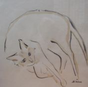 S Winn A cat Watercolour Signed Together with Mark Thompson, The Wizard of Oz, a set of four prints,