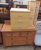A 20th century oak dressing chest together with a modern chest of drawers and a two shelf unit