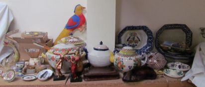 Assorted Mexican pottery together with a clutch bag,