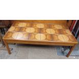 A large oak framed tiled top Trioh Made in Denmark coffee table,