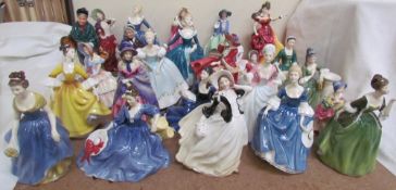 A large collection of Royal Doulton figures including A lady from Williamsburg HN2228,