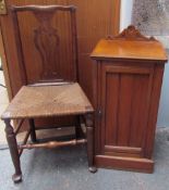 A pot cupboard together with a rush seated chair