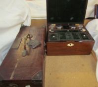 A Victorian rosewood travelling box together with a brass bound box