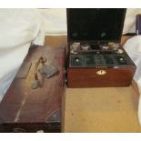A Victorian rosewood travelling box together with a brass bound box