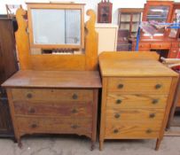 An early 20th century oak dressing chest with a mirror together with a tall chest of drawers