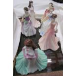 A Coalport Ladies of fashion figure together with other Coalport and Royal Doulton figures of