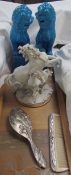 A Capodimonte mare and foal, together with dogs of foo,