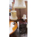 A mahogany standard lamp together with an oak barley twist table lamp,