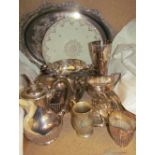 Assorted electroplate wares including a twin handled tray,
