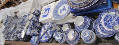 An extensive collection of Spode Italian blue and white pottery, including plates,