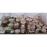 A collection of Mason's Red Mandalay pottery including jugs, vases, candlesticks, bowls,