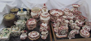 A collection of Mason's Red Mandalay pottery including jugs, vases, candlesticks, bowls,