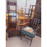 A 19th century mahogany elbow chair together with a television cabinet,