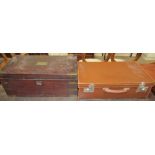 A 19th century mahogany and brass bound laptop desk together with a leather suitcase