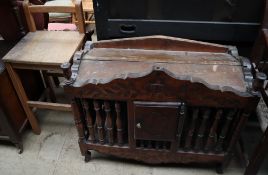 A pine chicken coop dresser base with a spindle front together with a stool