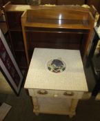 A Mexican painted side table together with two bookcases, a bedside cabinet,