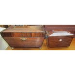A Victorian rosewood sarcophagus tea caddy together with another sarcophagus shaped box
