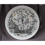 A Rosenthal Raymond Peynet Studio-Line porcelain charger, decorated with a boat, mermaids and whale,