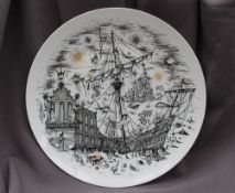 A Rosenthal Raymond Peynet Studio-Line porcelain charger, decorated with a boat, mermaids and whale,