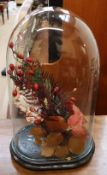 A floral display under a glass dome