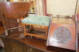 An Edwardian coal purdonium together with a Sutherland table and a foot stool