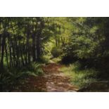 Pauline Harries A forest path Watercolour Signed Together with two Diana Armfield prints of a vase