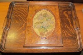 An oak tray together with a mahogany tray,