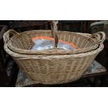 Three wicker baskets and a collection of golf balls