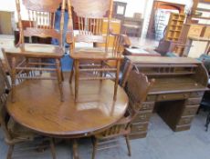 A modern extending dining table and six chairs together with a modern desk