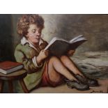 B Brunetti A boy reading Oil on canvas Signed Together with a framed map