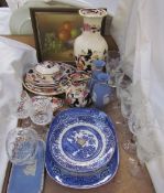 A Victorian young head 1866 silver shilling together with a Masons Mandalay pattern vase and plates,