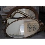 Assorted gilt wall mirrors together with other mirrors and book plates