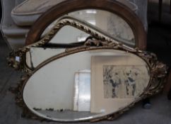 Assorted gilt wall mirrors together with other mirrors and book plates