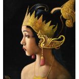 PRADJA Head and shoulders of a Burmese girl Oil on velvet Signed