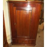 A 19th century mahogany hanging corner cupboard with a panelled door,