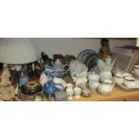 A Paragon part tea set together with a Shelley teapot, other part tea sets, records, table lamp,