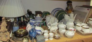 A Paragon part tea set together with a Shelley teapot, other part tea sets, records, table lamp,