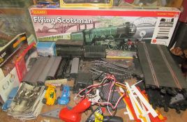 Hornby Flying Scotsman model together with Scalextric, postcards,