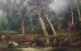 20th century continental school Grazing the cattle in Woodland Oil on canvas Together with a