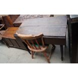 A 19th century oak Pembroke table together with three chairs and an oak coffer