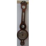 A George III mahogany banjo barometer with a broken swan neck pediment above a hydrometer,