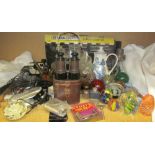 A Toolcraft Rotary Laser Kit, together with telephones, paperweights, glass bowls,