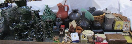 A collection of green glazed Mexican pottery together with Chinese porcelain jardinières,