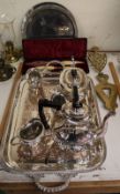 An electroplated five piece tea service together with an electroplated tray,