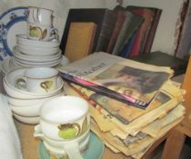 A Denby part dinner set together with Royalty related newspapers,