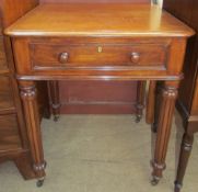 A Victorian mahogany side table with a moulded rectangular top above a single drawer on fluted