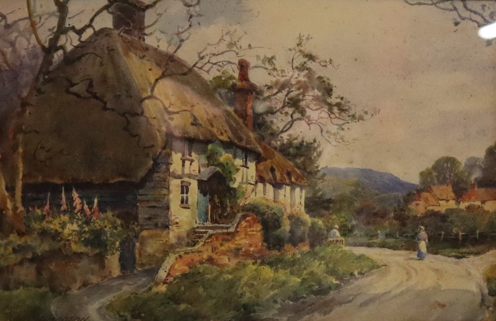 J H Richardson A Cottage on a lane Watercolour Signed Together with an A Remus watercolour,