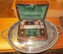 A rosewood travelling vanity box together with an electroplated twin handled tray